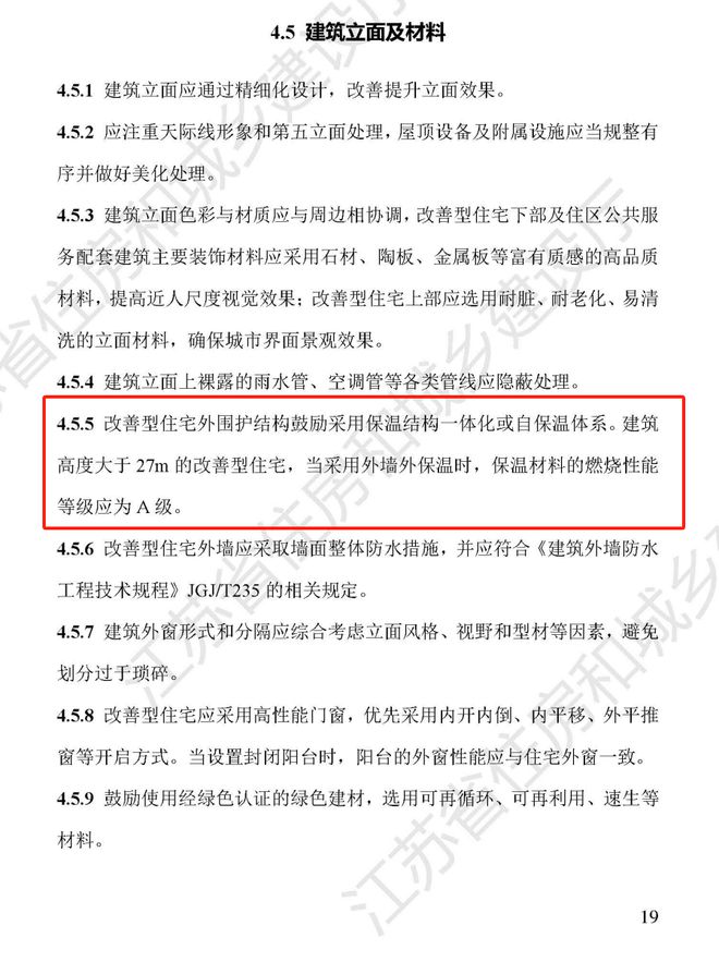 建筑高度大于27m的改善型住宅外墙外保温应使用A级保温材料(图1)